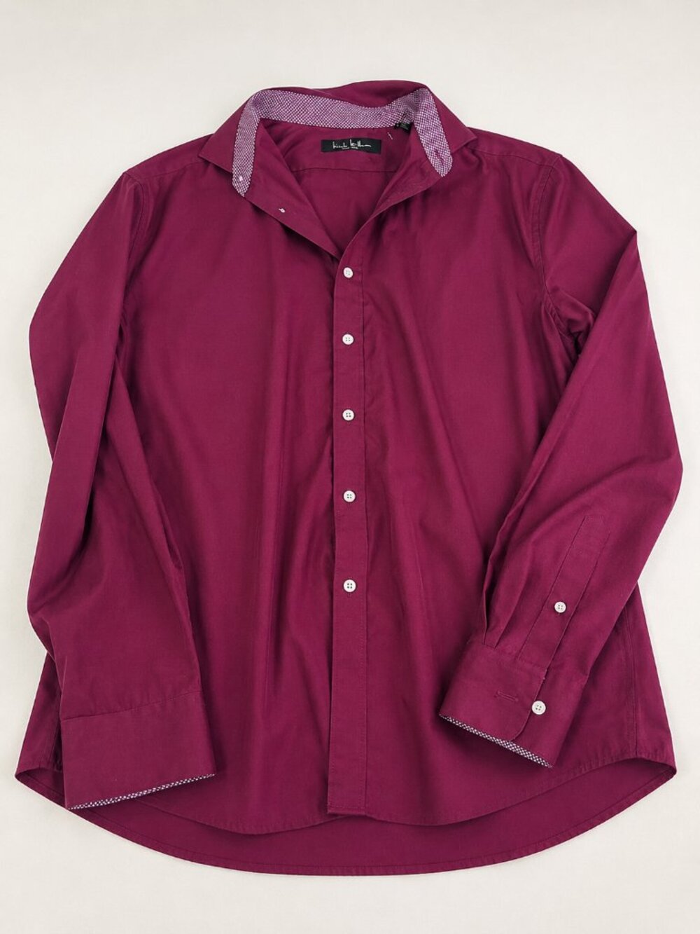 Nicole Miller New York Men’s Burgundy Button Down Shirt M 15-15.5